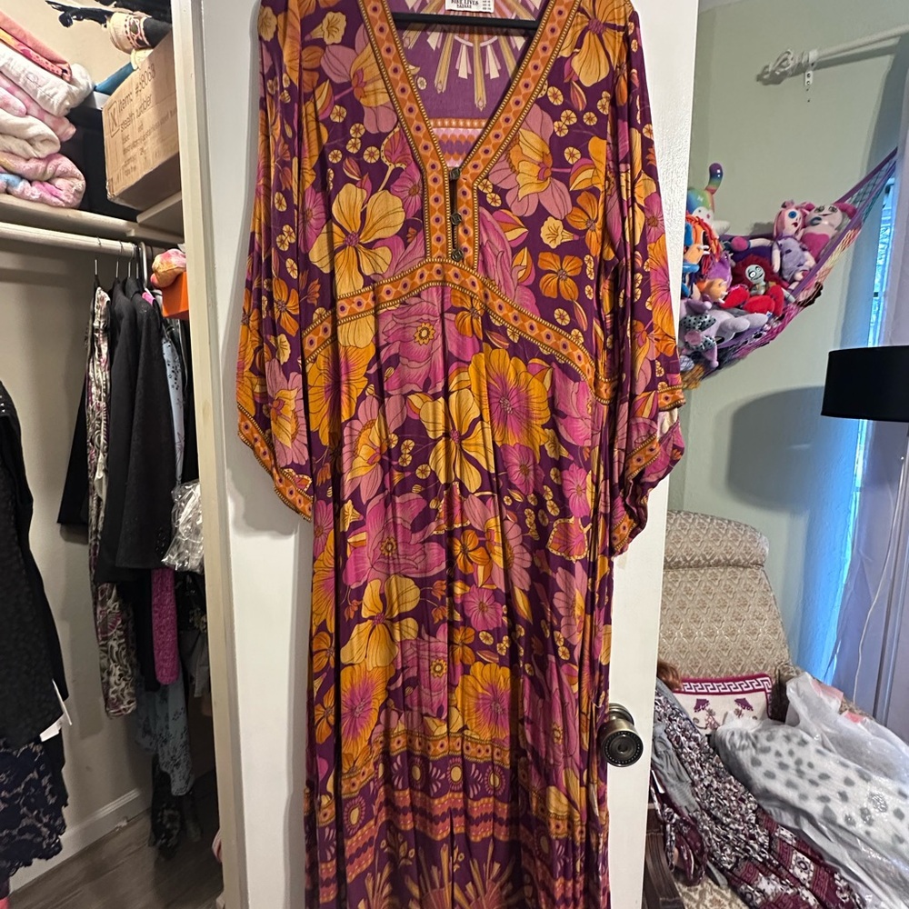 Nine Lives Bazaar Vibrant Purple and Orange Maxi Dress